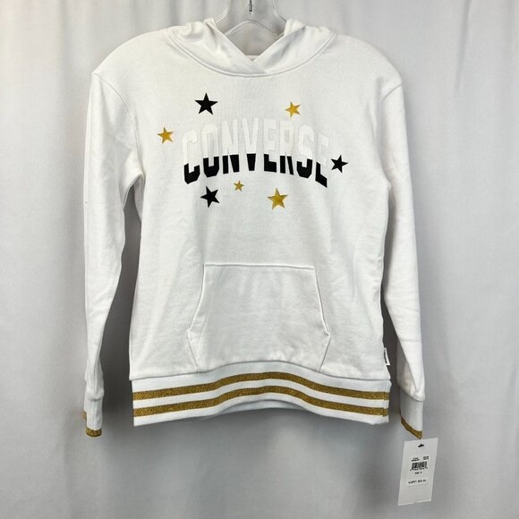 Converse Unisex Kids WhiteKangaroo Pockets Pullover Hoodie Size Medium New - Picture 1 of 11